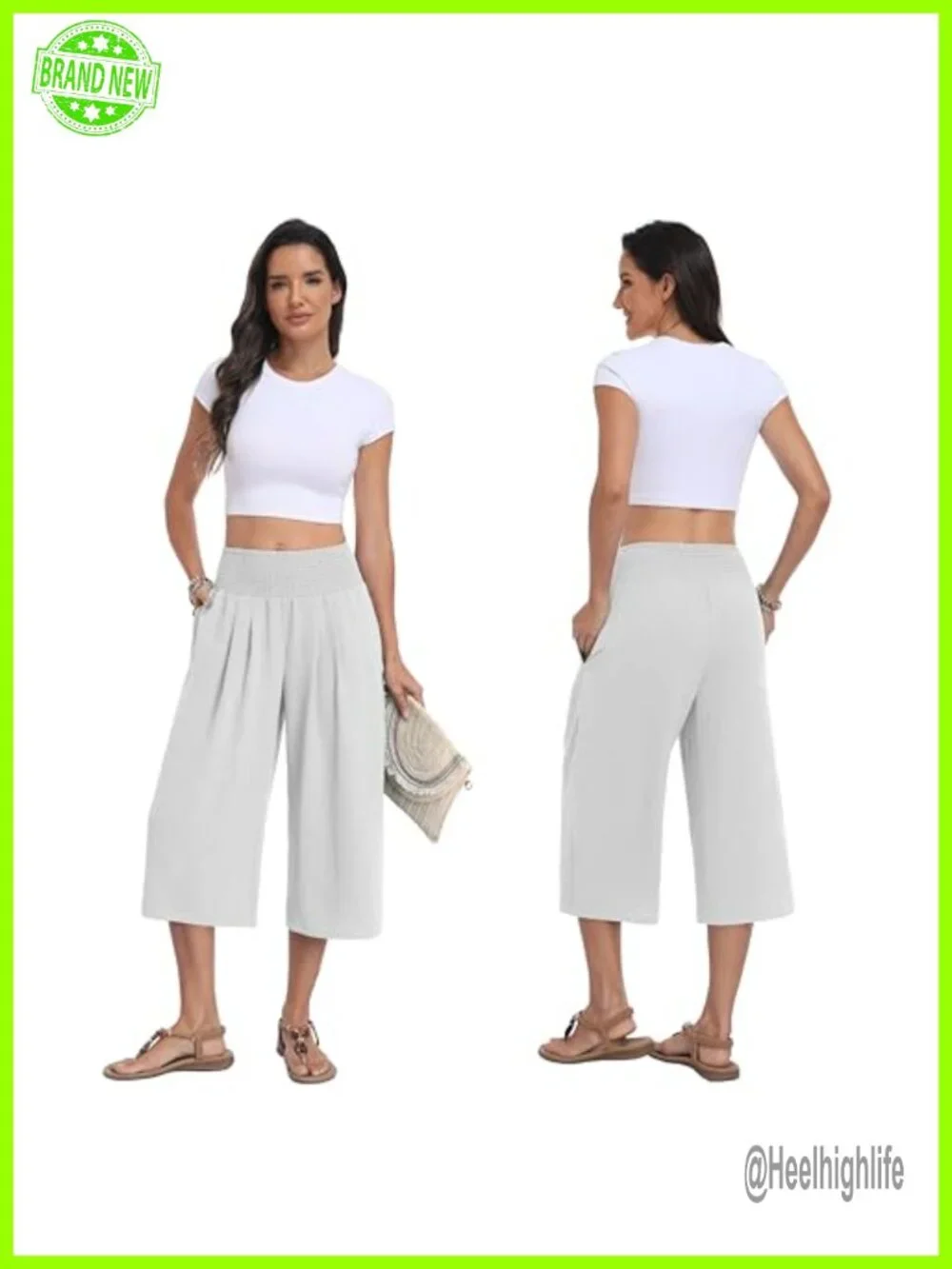 Women's Wide Leg Capri Pants Tummy Control High Waisted Palazzo Summer Beach